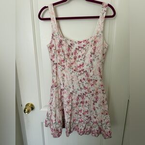 Avec les filles floral print linen pink dress